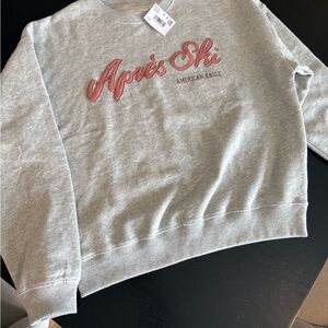 American Eagle Outfitters Gray Sweater with Pink Appliqué